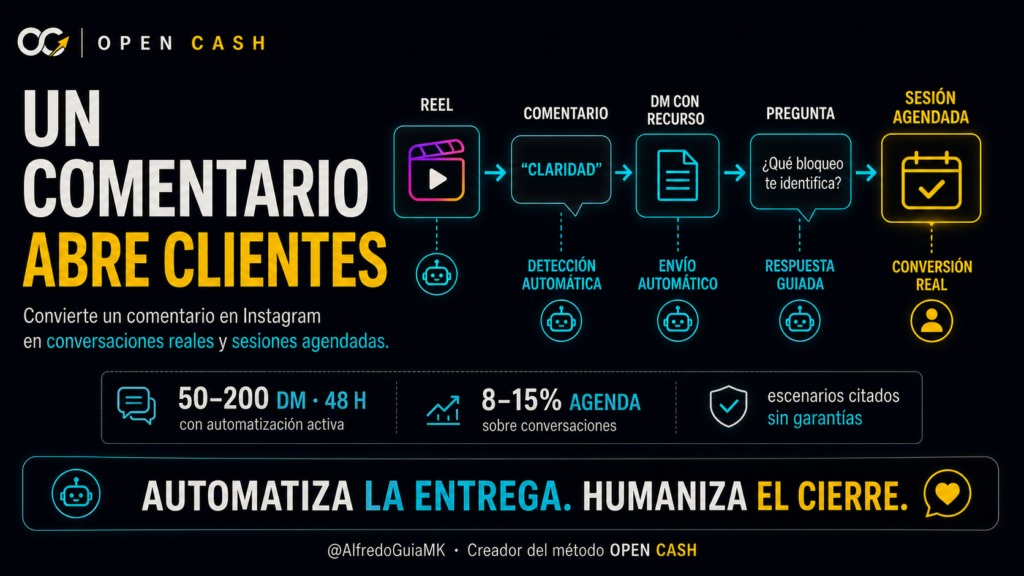 Portada de automatización de comentarios para coaches con la palabra CLARIDAD, entrega por DM y sesión agendada