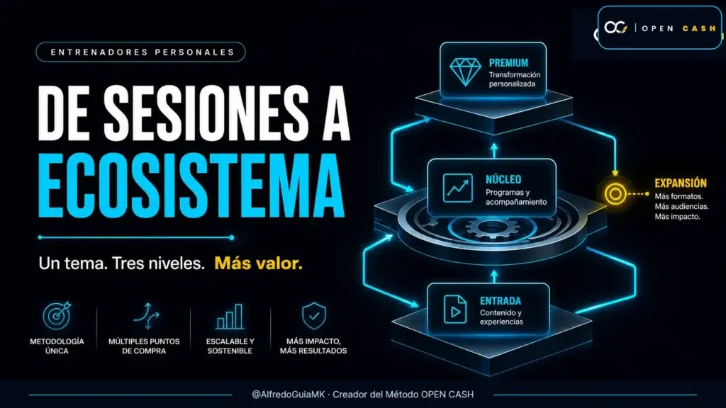 Portada OPEN CASH del ecosistema de productos para entrenadores con entrada, núcleo y premium
