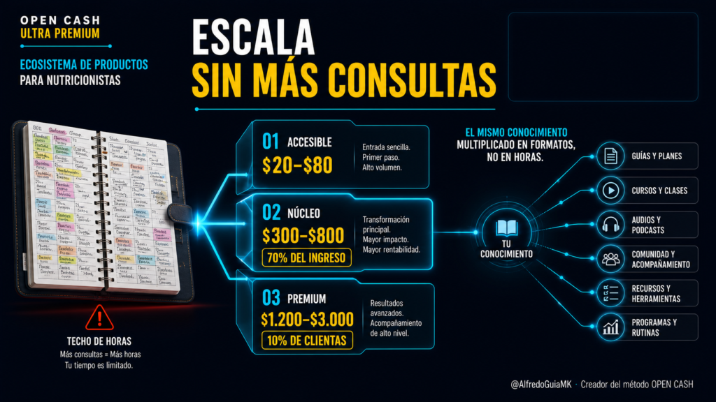 Portada del ecosistema de productos para nutricionistas con niveles accesible, núcleo y premium