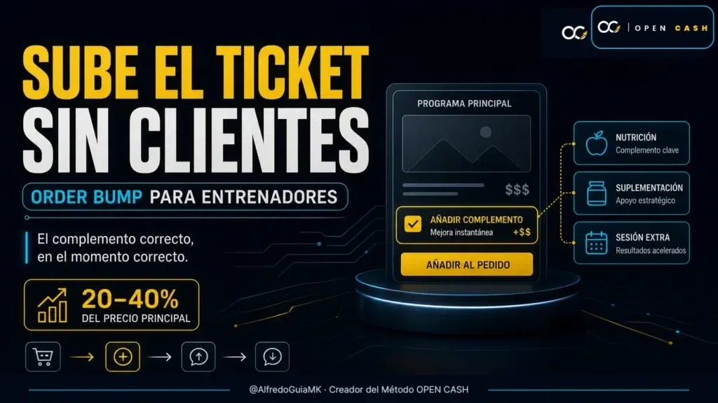 Portada OPEN CASH de order bump para entrenadores y aumento del ticket
