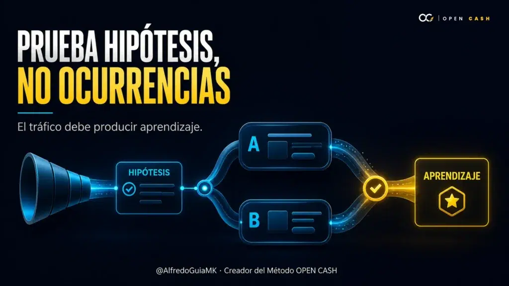 Diagrama de una hipótesis que divide el tráfico entre variantes A y B para producir aprendizaje
