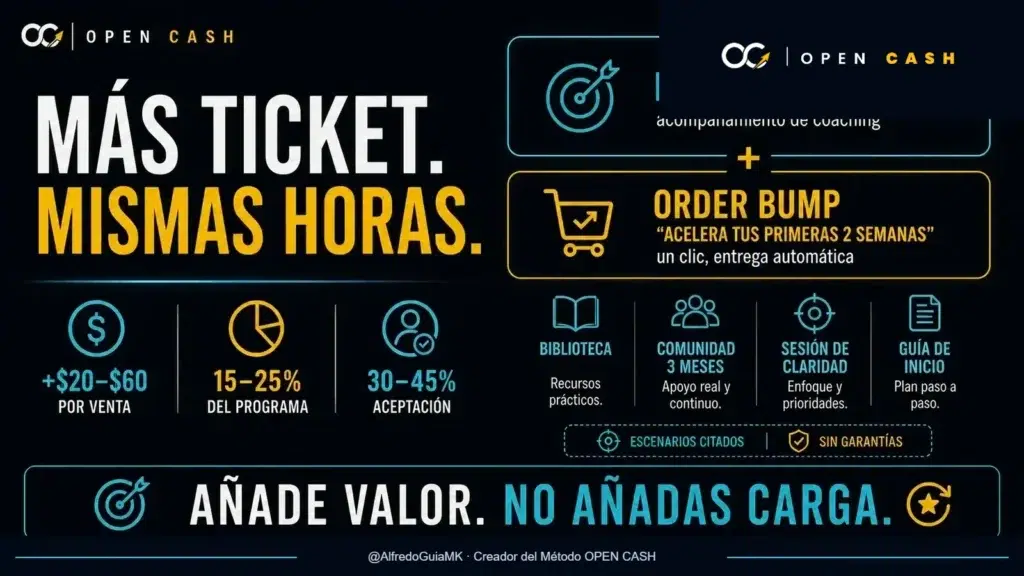 Order bump para coaches que aumenta el ticket de cada venta sin sumar horas al programa