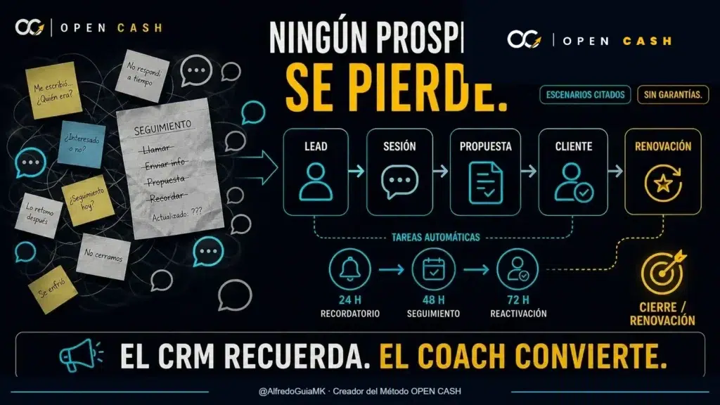 CRM para coaches que centraliza prospectos, activa seguimientos y evita perder oportunidades