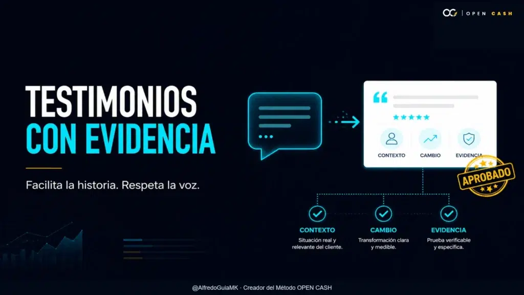 Portada sobre testimonios con contexto, cambio, evidencia y aprobación