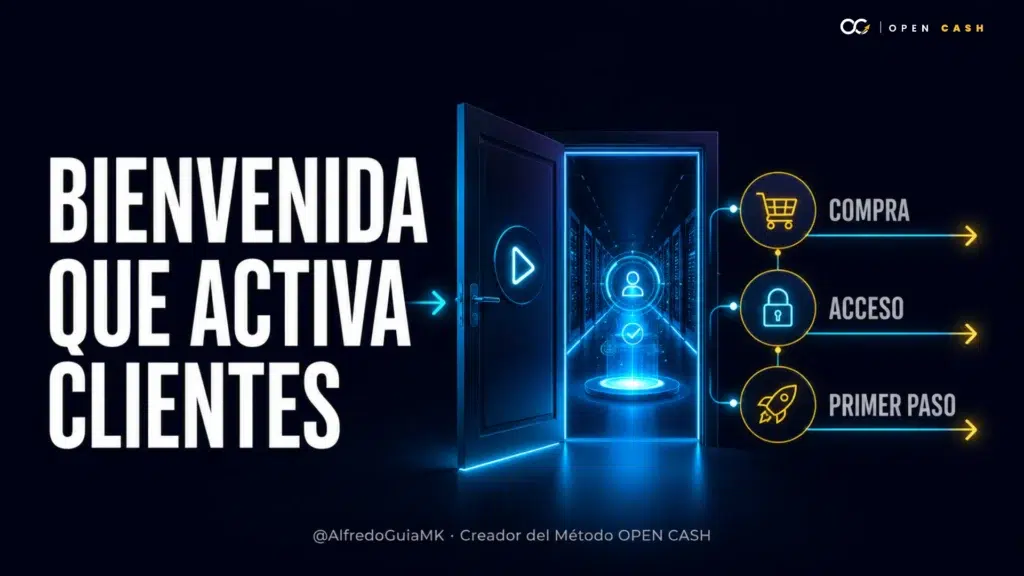 Portada de onboarding con compra, acceso y primer paso