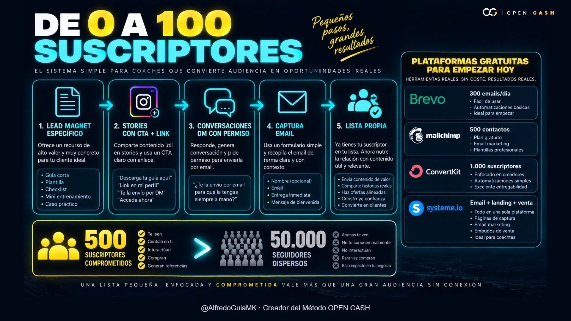 Infografía sobre cómo conseguir suscriptores de email para coaches.